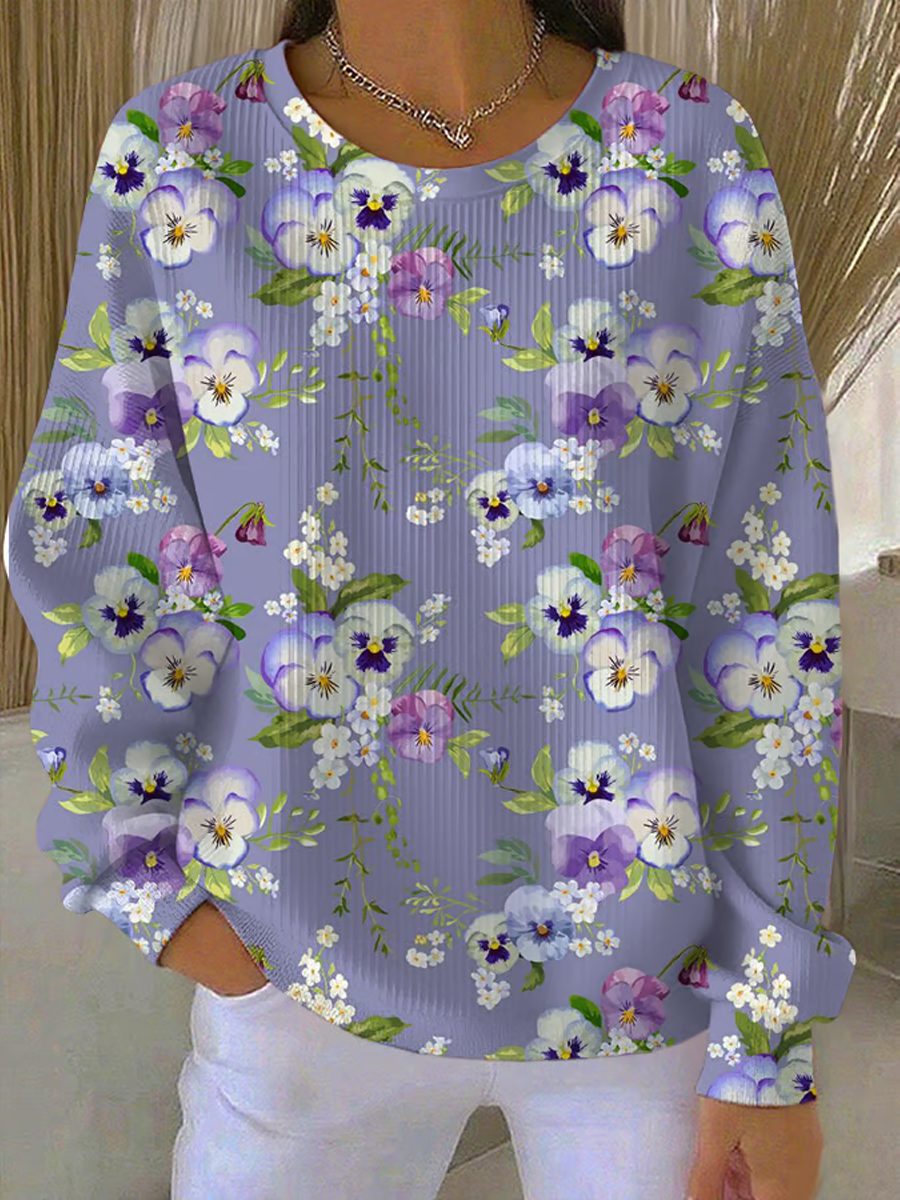 Women's Casual Purple Floral Texture Thickened Sweatshirt gracestitchs