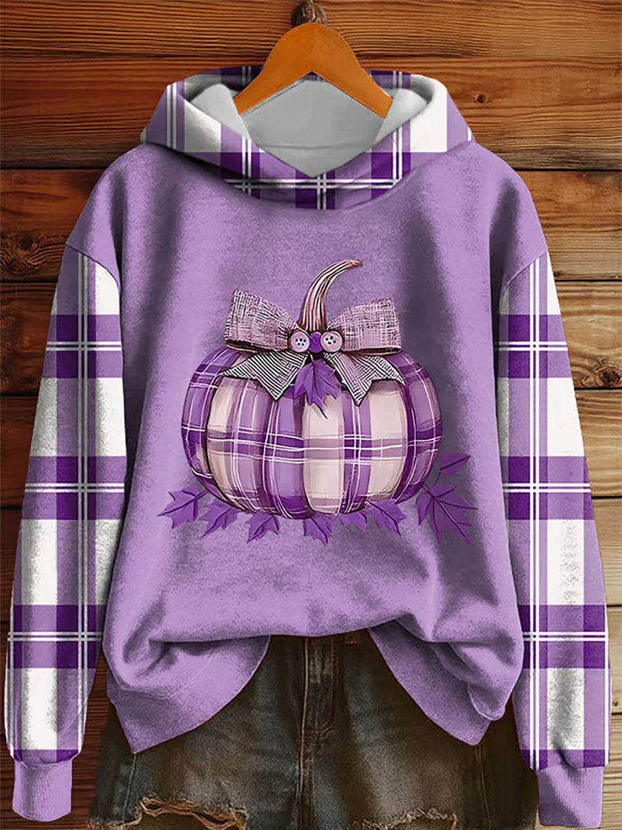 Women's Purple Pumpkin Print Casual Hoodie gracestitchs