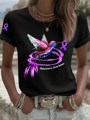 Women's Alzheimer's Awareness Purple Ribbon Print Casual T-Shirt gracestitchs