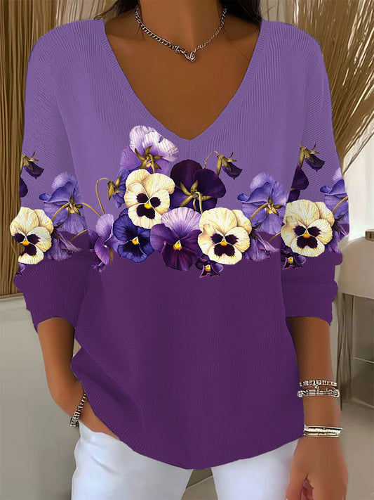 Women's Purple Floral Print Casual Top gracestitchs