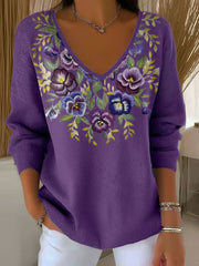 Women's Purple Floral Print Casual Top gracestitchs