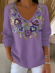 Women's Purple Floral Print Casual Top gracestitchs
