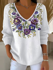 Women's Purple Floral Print Casual Top gracestitchs