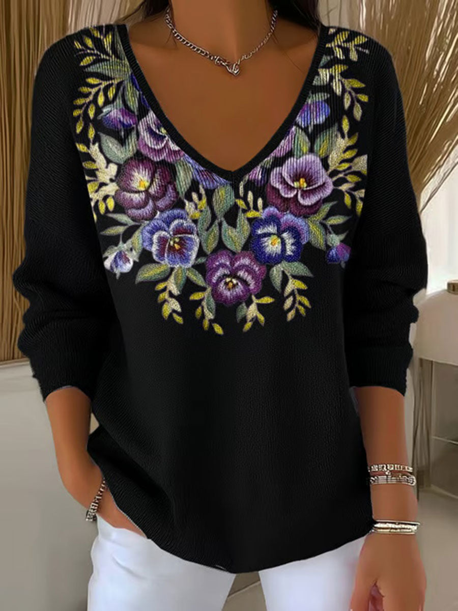 Women's Purple Floral Print Casual Top gracestitchs