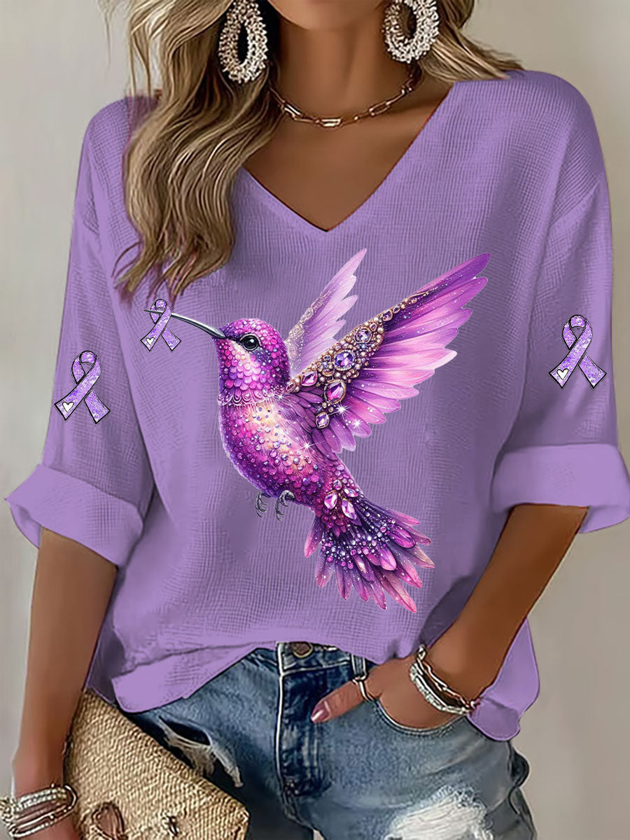 Women's Purple Hummingbird Print Casual T-shirt gracestitchs