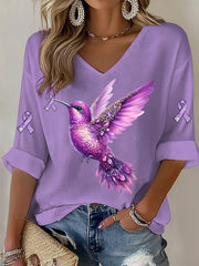 Women's Purple Hummingbird Print Casual T-shirt gracestitchs