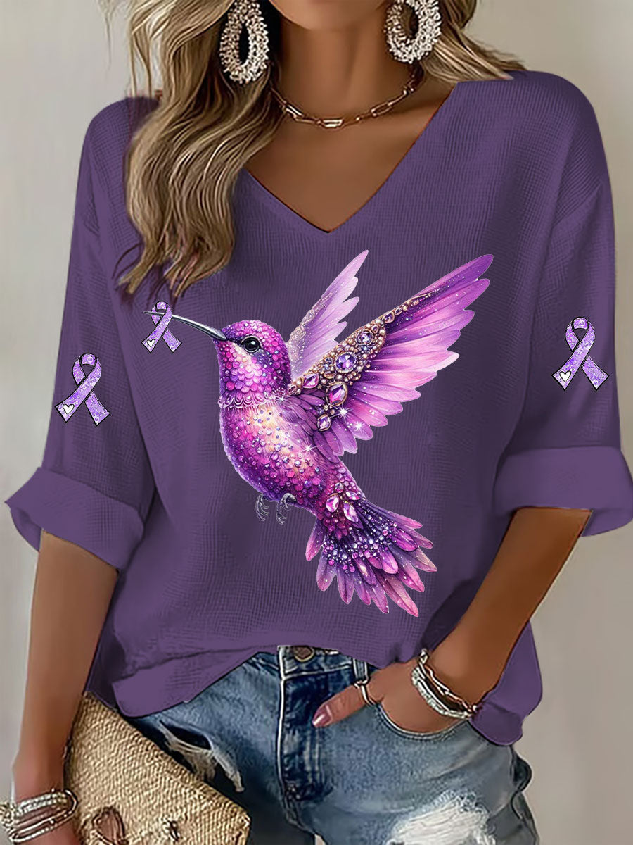 Women's Purple Hummingbird Print Casual T-shirt gracestitchs