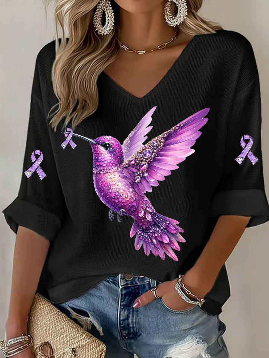 Women's Purple Hummingbird Print Casual T-shirt gracestitchs