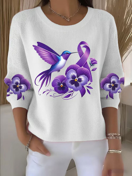 Women's Purple Floral Print Casual Top gracestitchs