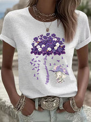 Women's Alzheimer's Awareness Purple Floral Print Casual T-Shirt gracestitchs