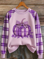 Women's Purple Pumpkin Print Casual Sweatshirt gracestitchs
