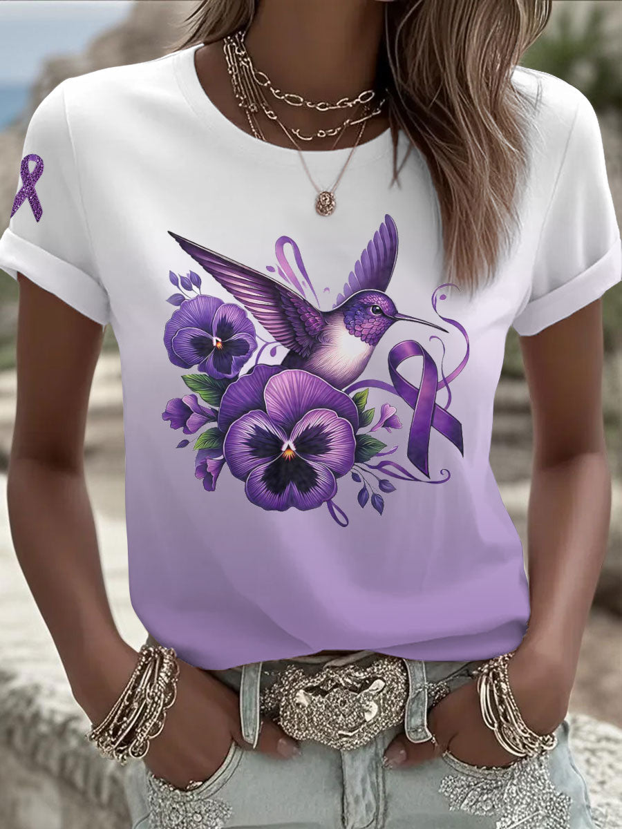 Women's Alzheimer's Pansy Hummingbird T-Shirts gracestitchs