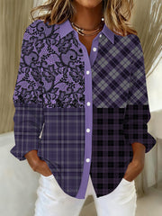 Women's Alzheimer's Awareness Purple Floral  Patchwork Shirts gracestitchs