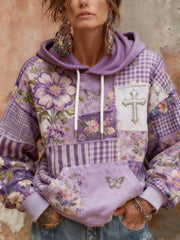 Women's Alzheimer's Awareness  Purple Floral Butterfly Patchwork Hooded gracestitchs