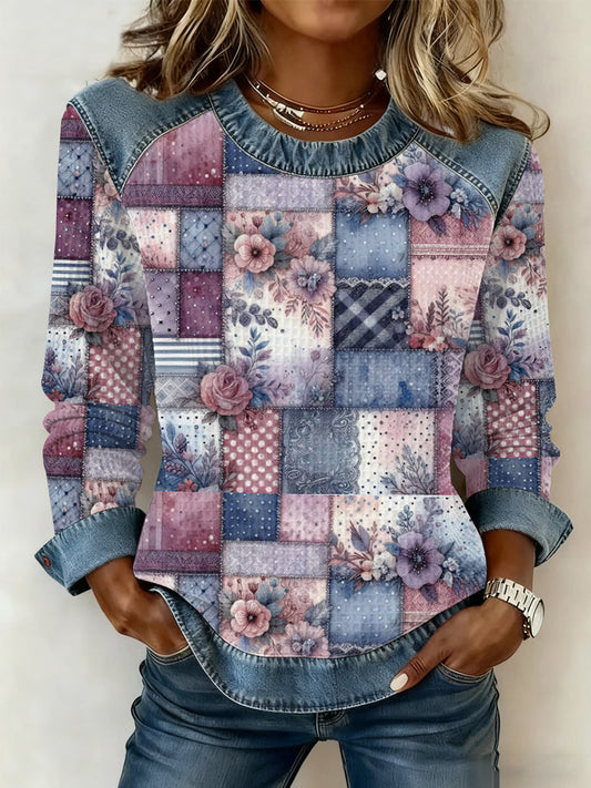 Women's Alzheimer's Awareness Purple Floral  Patchwork Hooded gracestitchs