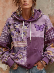 Women's Alzheimer's Awareness  Purple Floral Butterfly Patchwork Hooded gracestitchs