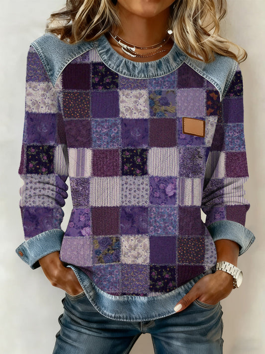 Women's Alzheimer's Awareness Purple Floral  Patchwork Hooded gracestitchs
