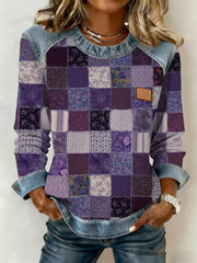 Women's Alzheimer's Awareness Purple Floral  Patchwork Hooded gracestitchs
