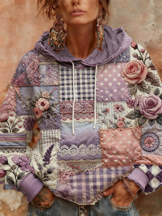 Women's Alzheimer's Awareness Purple Floral  Patchwork Hooded gracestitchs