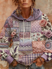 Women's Alzheimer's Awareness Purple Floral  Patchwork Hooded gracestitchs