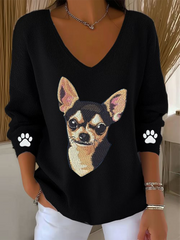 Women's Cute Dog Long Sleeve Top gracestitchs