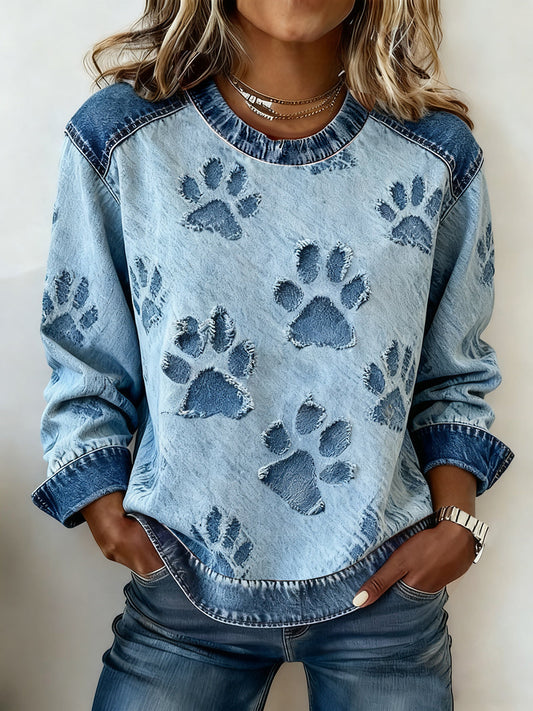 Women's denim dog paw sweatshirt gracestitchs
