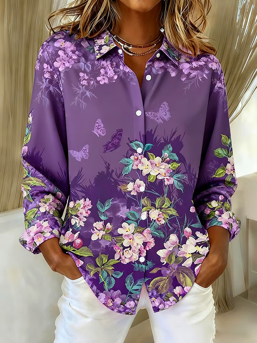 Women's Casual Purple Art Loose Autumn And Winter Thickened Shirt gracestitchs