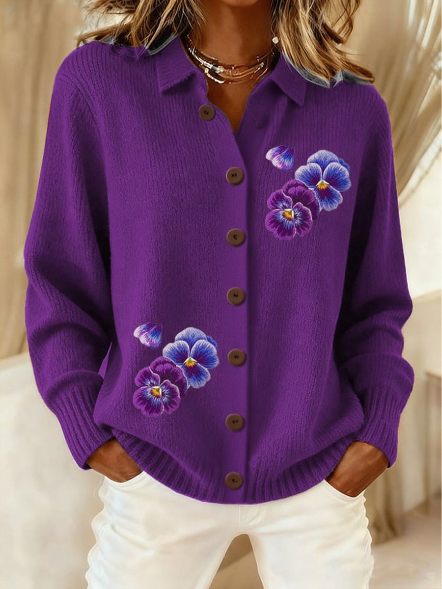 Women's Purple Art Knit Lapel Button Knit Cardigan gracestitchs