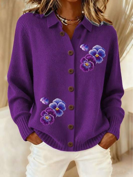 Women's Purple Art Knit Lapel Button Knit Cardigan gracestitchs