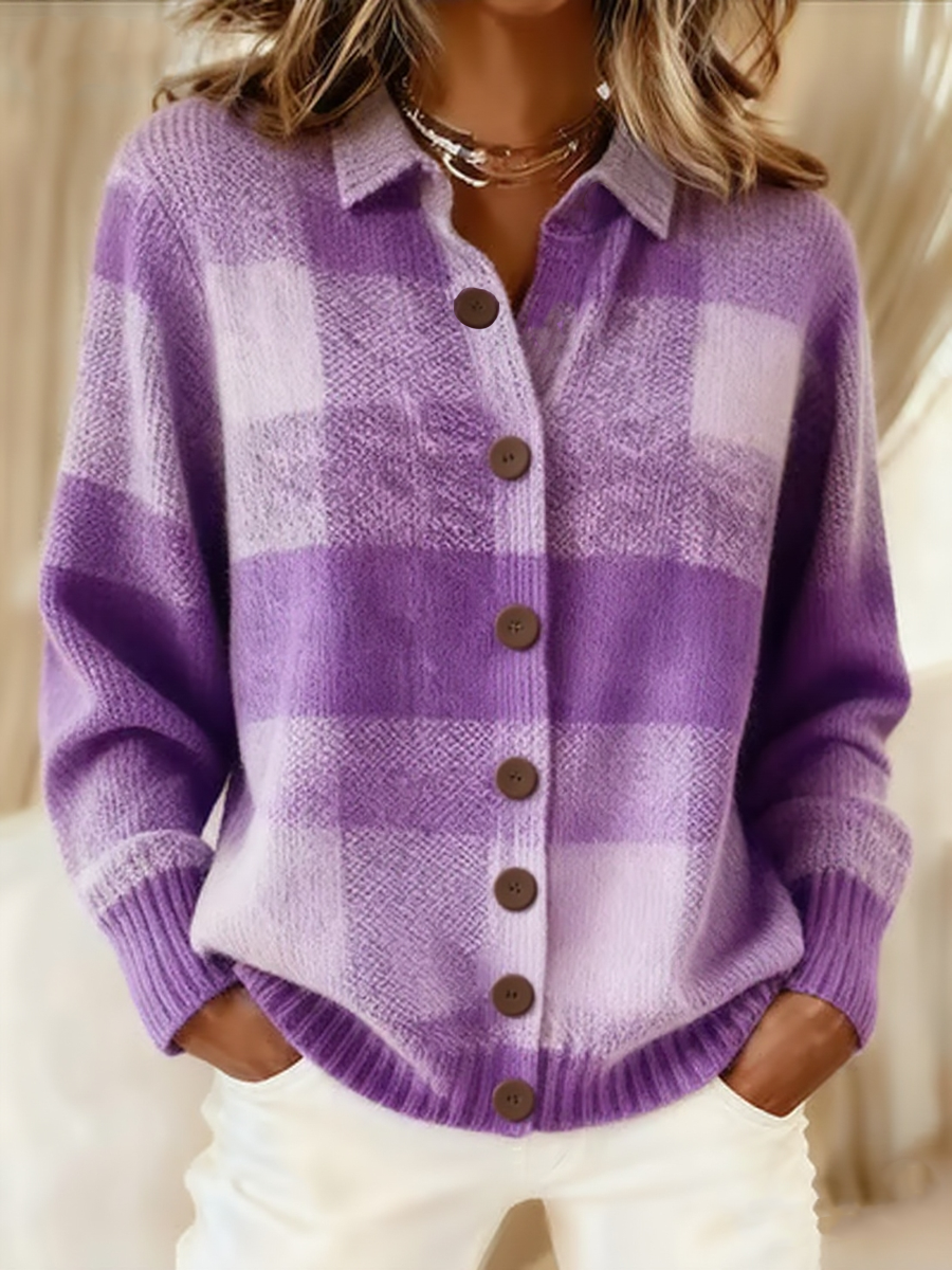 Women's Purple Art Knit Lapel Button Knit Cardigan gracestitchs