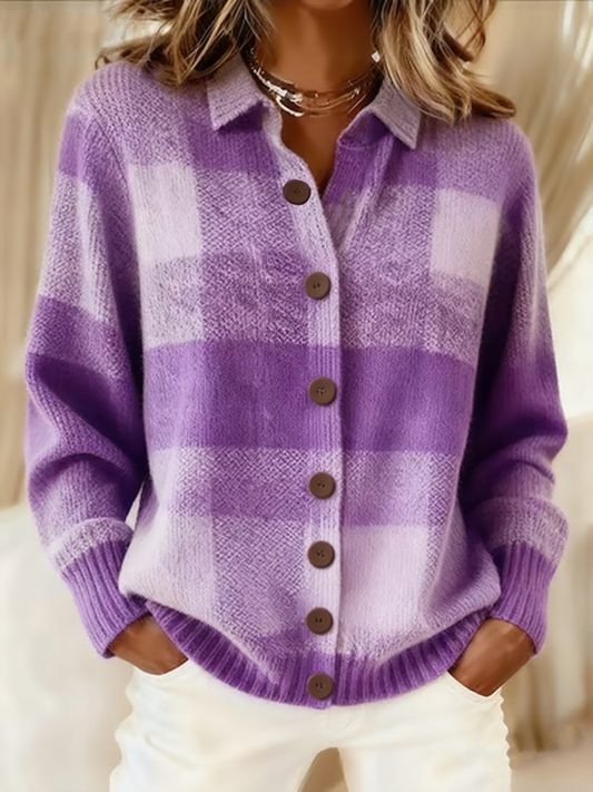 Women's Purple Art Knit Lapel Button Knit Cardigan gracestitchs