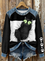 Women's black cat print face mask sweatshirts gracestitchs