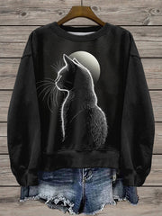 Women's Moon And Cats Printed Sweatshirt gracestitchs
