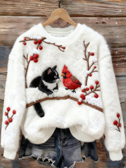 Women's Christmas Cute Cat  Art Flannel Sweatshirt gracestitchs