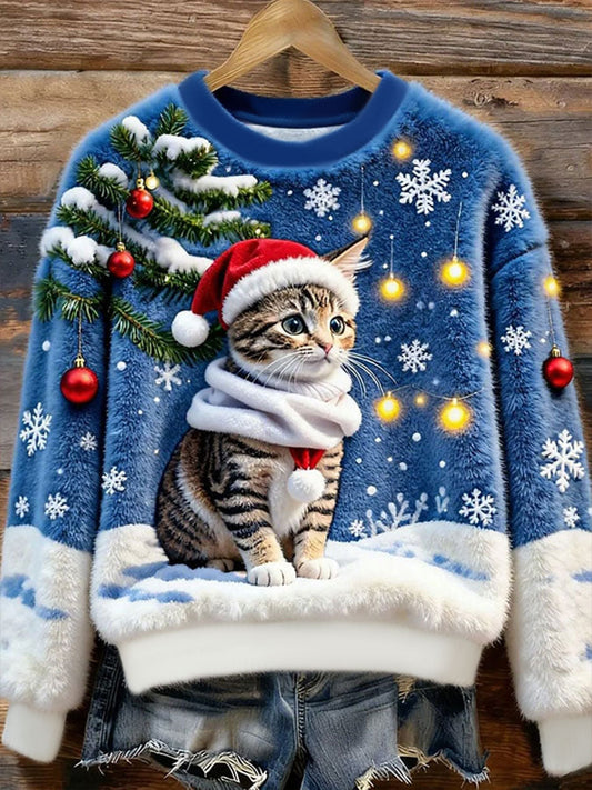 Women's Christmas Cat Flannel Hoodie gracestitchs