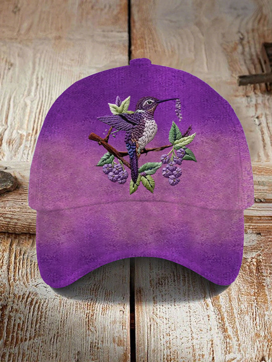 Unisex  Purple Gradient Hummingbird Floral Print  Hat gracestitchs