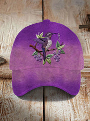 Unisex  Purple Gradient Hummingbird Floral Print  Hat gracestitchs