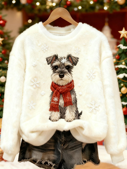 Women's Cute Christmas Dog Print Casual Flannel Sweatshirt gracestitchs