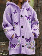Women's Butterfly and floral print eight-pit composite fleece coat gracestitchs