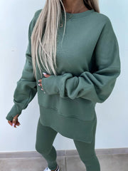 Women's Comfy Loose Slit Sweatshirt and Elastic Waist Tight Pants Set gracestitchs