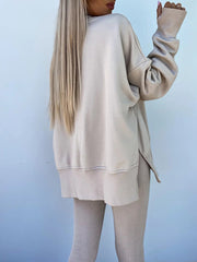 Women's Comfy Loose Slit Sweatshirt and Elastic Waist Tight Pants Set gracestitchs