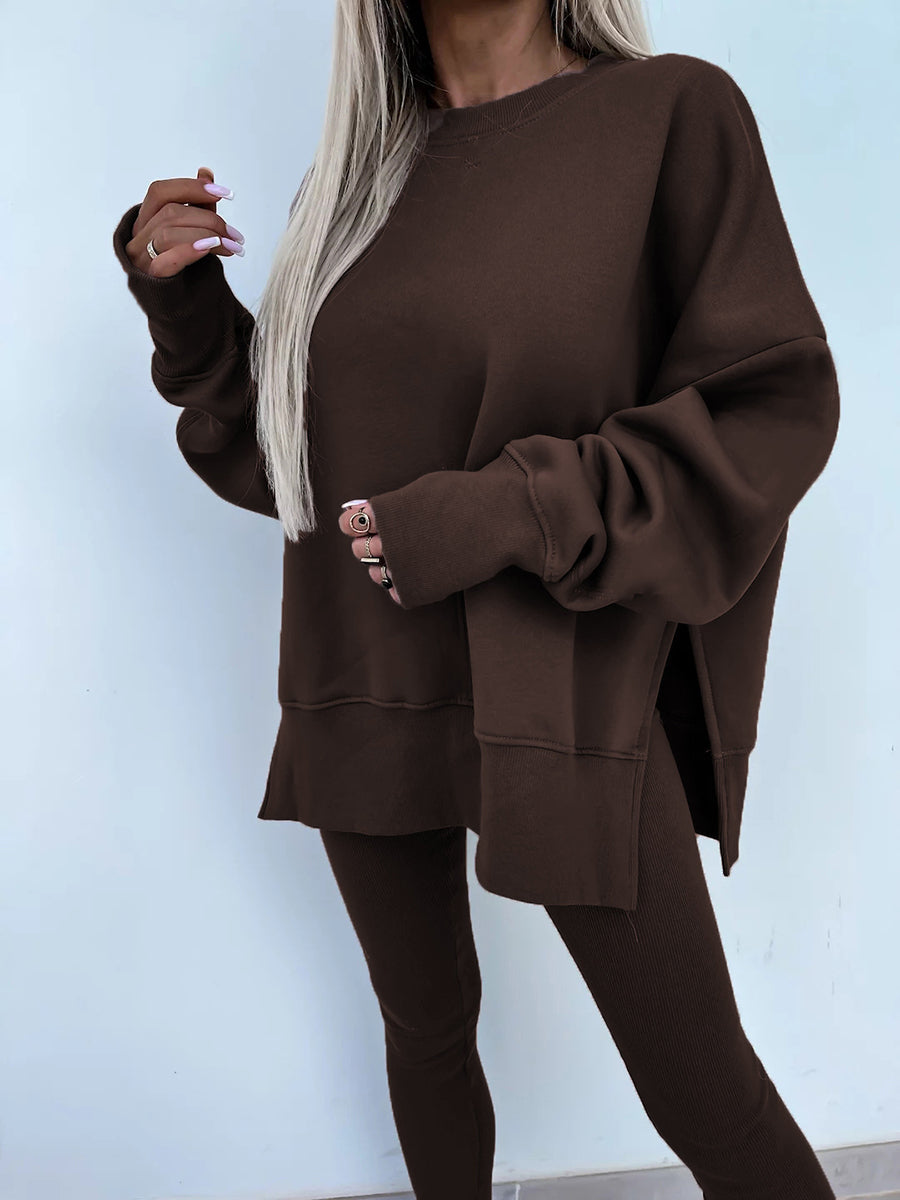 Women's Comfy Loose Slit Sweatshirt and Elastic Waist Tight Pants Set gracestitchs