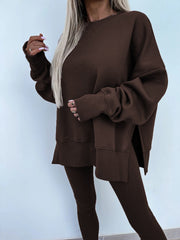 Women's Comfy Loose Slit Sweatshirt and Elastic Waist Tight Pants Set gracestitchs