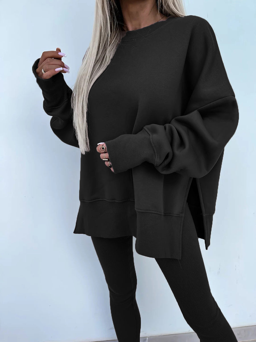Women's Comfy Loose Slit Sweatshirt and Elastic Waist Tight Pants Set gracestitchs