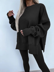 Women's Comfy Loose Slit Sweatshirt and Elastic Waist Tight Pants Set gracestitchs