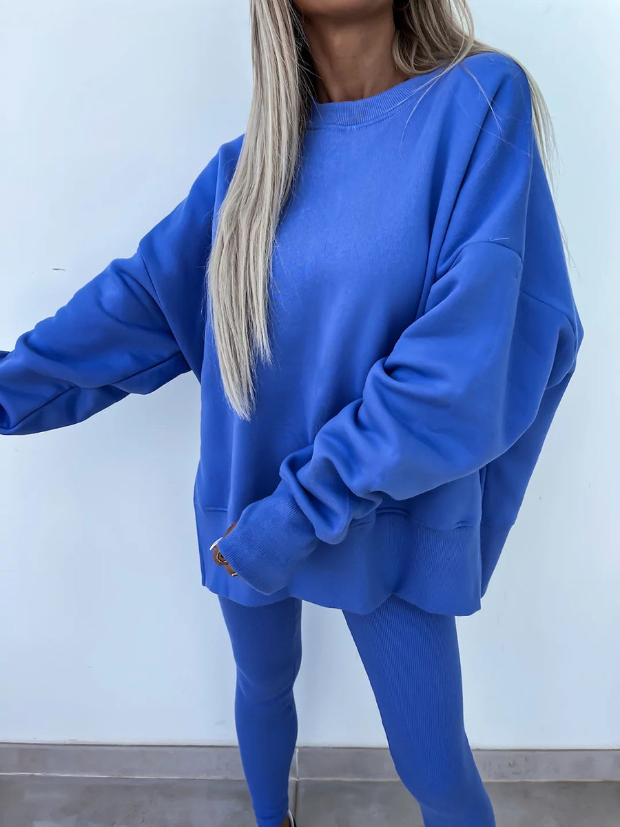 Women's Comfy Loose Slit Sweatshirt and Elastic Waist Tight Pants Set gracestitchs