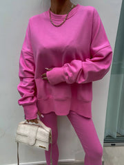 Women's Comfy Loose Slit Sweatshirt and Elastic Waist Tight Pants Set gracestitchs