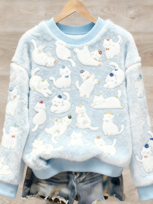 Women's Cute Animal Art Print Casual Flannel Sweater
