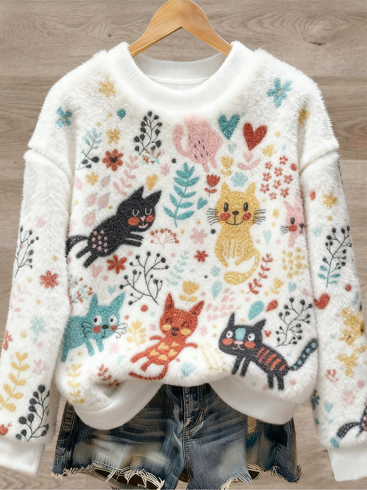 Women's Cute Animal Art Print Casual Flannel Sweater