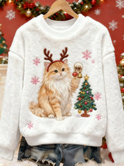 Women's Christmas Cute Animal Art Print Casual Flannel Sweater